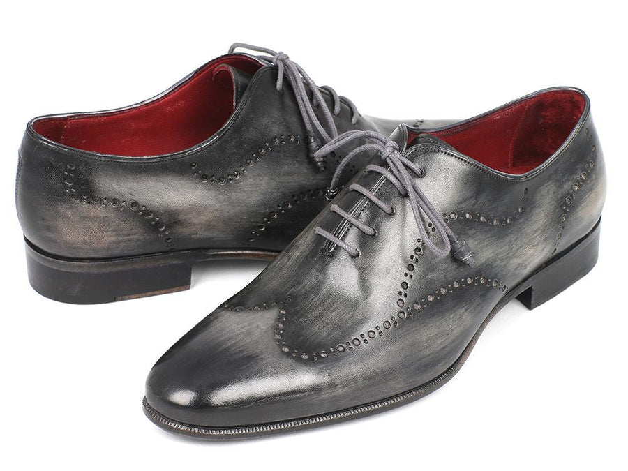 Paul Parkman Wintip Oxfords Gray & Black Handpainted Calfskin (ID#741-GRY)