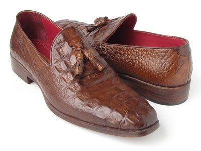 Paul Parkman Men's Brown Crocodile Embossed Calfskin Tassel Loafer (ID#PP2281-BRW)