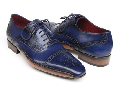 Paul Parkman Men's Captoe Navy Blue Hand Painted Oxfords (ID#5032-NAVY)