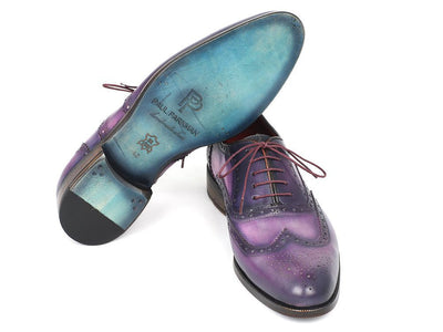 Paul Parkman Wingtip Oxfords Purple & Navy Handpainted Calfskin (ID#743-PURP)