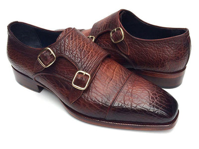 Paul Parkman Men's Double Monkstraps Brown Leather Upper & Leather Sole (ID#BG12-BRW)