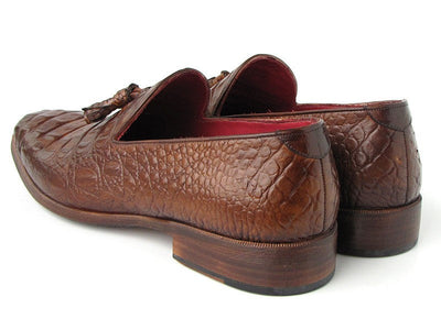 Paul Parkman Men's Brown Crocodile Embossed Calfskin Tassel Loafer (ID#PP2281-BRW)