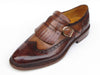 Paul Parkman Men's Wingtip Monkstrap Brogues Brown Hand-Painted Leather Upper With Double Leather Sole (ID#060-BRW)