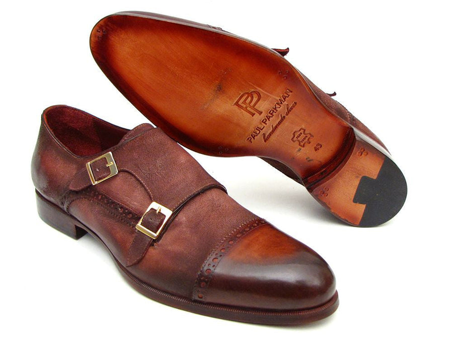 Paul Parkman Men's Captoe Double Monkstrap Antique Brown Suede (ID#045BT11)