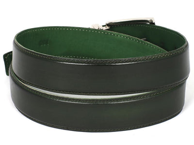 PAUL PARKMAN Men's Leather Belt Hand-Painted Dark Green (ID#B01-DARK-GRN)