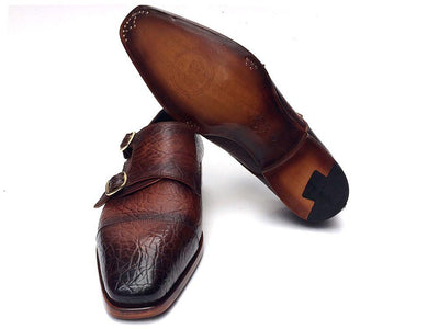 Paul Parkman Men's Double Monkstraps Brown Leather Upper & Leather Sole (ID#BG12-BRW)