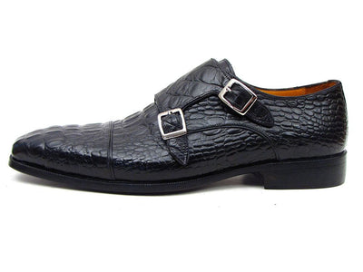 Paul Parkman Men's Double Monkstraps Black Crocodile Embossed Calfskin (ID#045BK41)