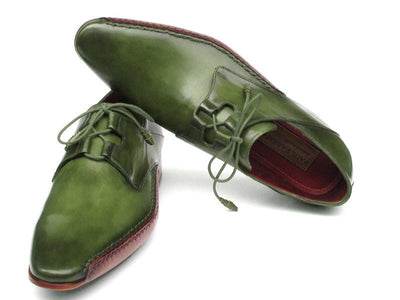 Paul Parkman Men's Ghillie Lacing Side Handsewn Dress Shoes - Green Leather Upper and Leather Sole (ID#022-GREEN)