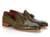 Paul Parkman Men's Green Crocodile Embossed Calfskin Tassel Loafer (ID#PP2281-GREEN)