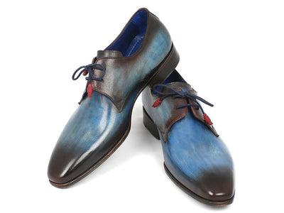 Paul Parkman Blue & Brown Hand-Painted Derby Shoes (ID#326-BLUBRW)