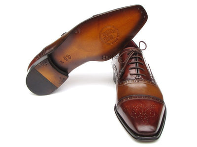 Paul Parkman Men's Captoe Oxfords - Camel / Red Hand-Painted Leather Upper and Leather Sole (ID#024-CML-BRD)