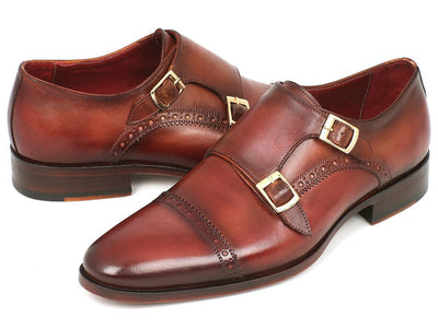 Paul Parkman Men's Cap-Toe Double Monkstraps Camel & Light Brown (ID#0457-CML)