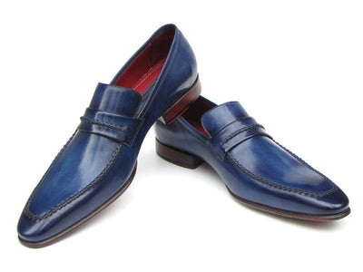 Paul Parkman Men's Loafer Shoes Navy Leather Upper and Leather Sole (ID#068-BLU)