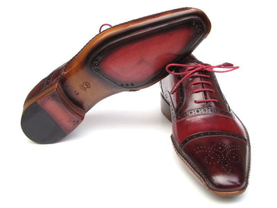Paul Parkman Men's Side Handsewn Captoe Oxfords - Red / Bordeaux Leather Upper and Leather Sole (ID#5032-BRD)