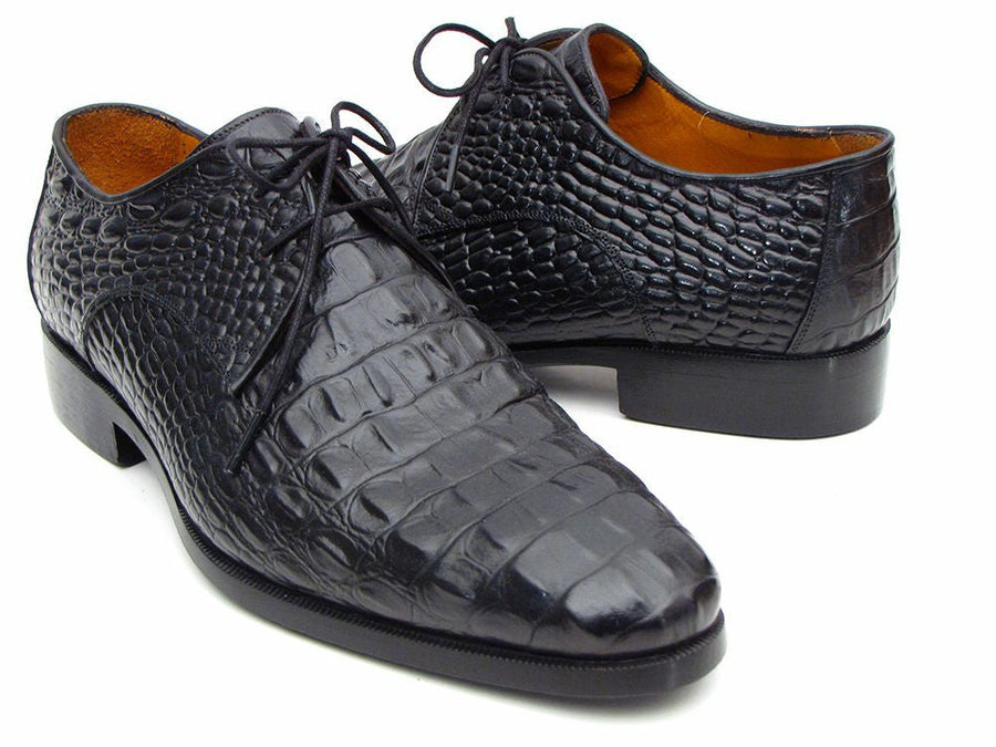 Paul Parkman Men's Black Crocodile Embossed Calfskin Derby Shoes (ID#1438BLK)