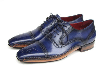 Paul Parkman Men's Captoe Navy Blue Hand Painted Oxfords (ID#5032-NAVY)