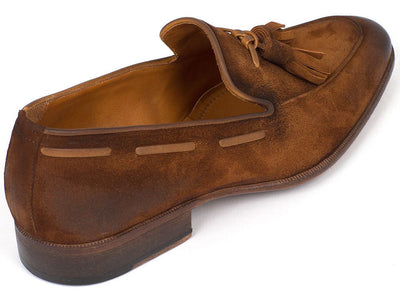 Paul Parkman Men's Tassel Loafer Brown Antique Suede Shoes (ID#TAB32FG)