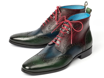 Paul Parkman Wingtip Ankle Boots Three Tone Green Blue Bordeaux (ID#777-GRN-BLU)