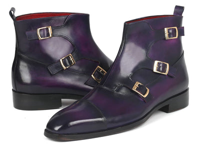 Paul Parkman Triple Monkstrap Boots Purple Leather (ID#88951-PRP)