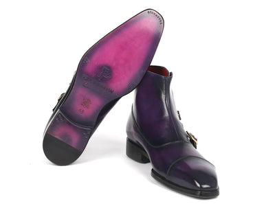 Paul Parkman Triple Monkstrap Boots Purple Leather (ID#88951-PRP)