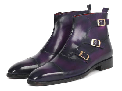 Paul Parkman Triple Monkstrap Boots Purple Leather (ID#88951-PRP)