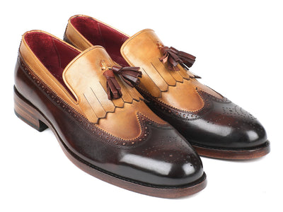 Paul Parkman Kiltie Tassel Loafer Beige & Brown (ID#KT57BJ)