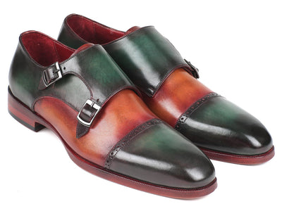 Paul Parkman Captoe Double Monkstraps Green & Camel (ID#045GC61)