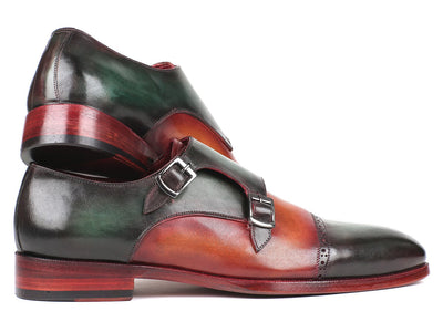 Paul Parkman Captoe Double Monkstraps Green & Camel (ID#045GC61)