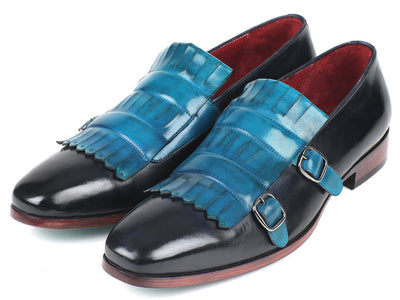 Paul Parkman Men's Blue & Navy Kiltie Double Monkstraps (ID#ST17BLU)