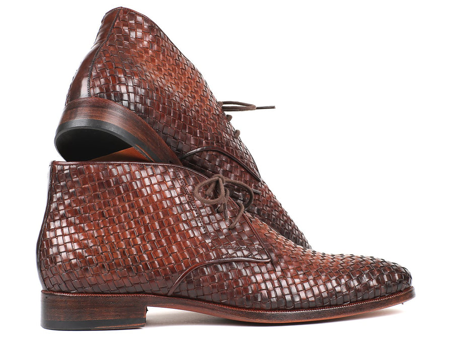 Paul Parkman Men's Brown Woven Leather Chukka Boots (ID#CK82WVN)