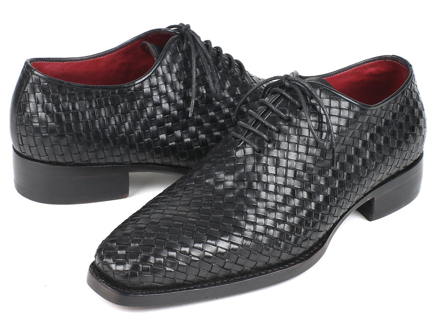 Paul Parkman Men's Black Woven Leather Oxfords (ID#044WN86)