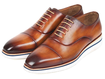 Paul Parkman Men's Smart Casual Oxfords Brown&Camel Leather (ID#185-BRW-LTH)