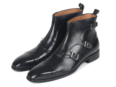 Paul Parkman Triple Monkstrap Boots Black Leather (ID#88951-BLK)