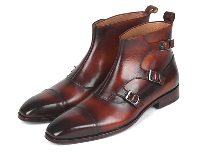 Paul Parkman Triple Monkstrap Boots Brown Leather (ID#88951-BRW)