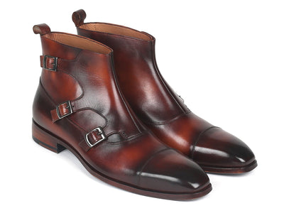 Paul Parkman Triple Monkstrap Boots Brown Leather (ID#88951-BRW)