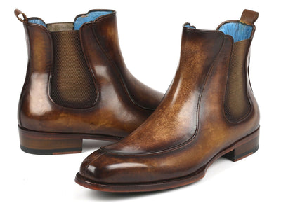 Paul Parkman Men's Brown Handpainted Chelsea Boots Goodyear Welted (ID#BT822BRW)