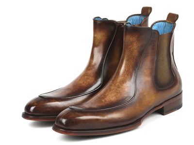 Paul Parkman Men's Brown Handpainted Chelsea Boots Goodyear Welted (ID#BT822BRW)