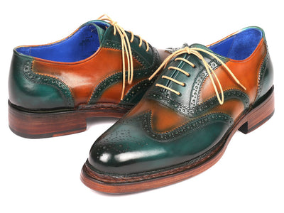 Paul Parkman Wingtip Oxfords Goodyear Welted Green & Tobacco (ID#027-GRN-TAB)