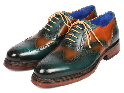 Paul Parkman Wingtip Oxfords Goodyear Welted Green & Tobacco (ID#027-GRN-TAB)