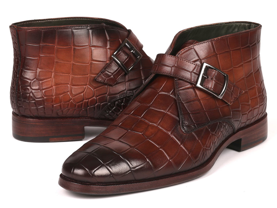 Paul Parkman Single Monk Strap Ankle Boots Brown (ID#8638-BRW)