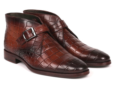 Paul Parkman Single Monk Strap Ankle Boots Brown (ID#8638-BRW)