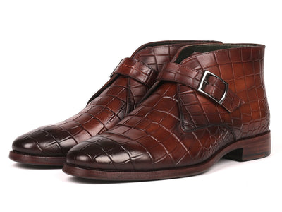 Paul Parkman Single Monk Strap Ankle Boots Brown (ID#8638-BRW)