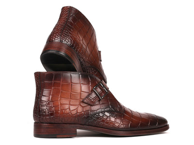 Paul Parkman Single Monk Strap Ankle Boots Brown (ID#8638-BRW)