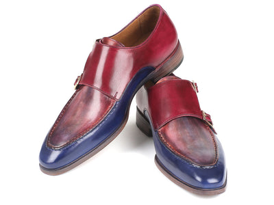 Paul Parkman Blue & Bordeaux Double Monkstraps (ID#SW533YR)