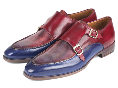 Paul Parkman Blue & Bordeaux Double Monkstraps (ID#SW533YR)