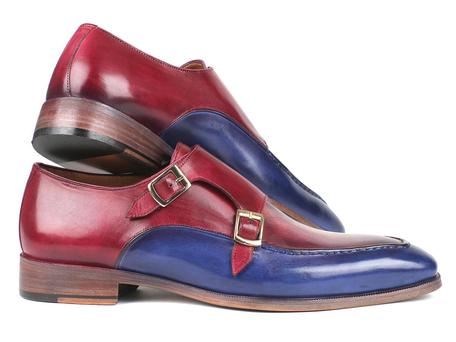 Paul Parkman Blue & Bordeaux Double Monkstraps (ID#SW533YR)