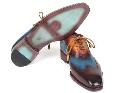 Paul Parkman Three Tone Wingtip Oxfords Bordeaux & Blue & Camel (ID#AL3249TU)