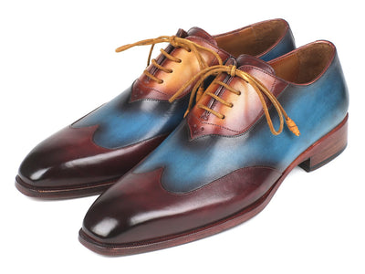 Paul Parkman Three Tone Wingtip Oxfords Bordeaux & Blue & Camel (ID#AL3249TU)