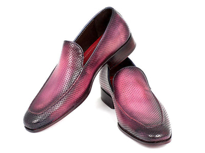 Paul Parkman Perforated Leather Loafers Purple (ID#874-PURP)