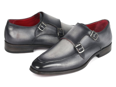 Paul Parkman Men's Gray Leather Double Monkstrap Shoes (ID#SW534GY)